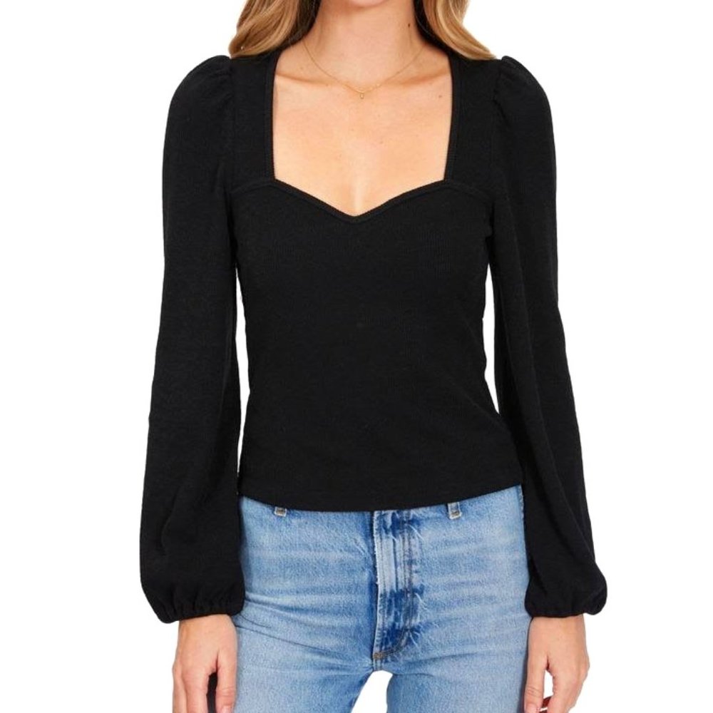 Lucy Paris Women's Sweetheart Neck Puff Sleeve Top